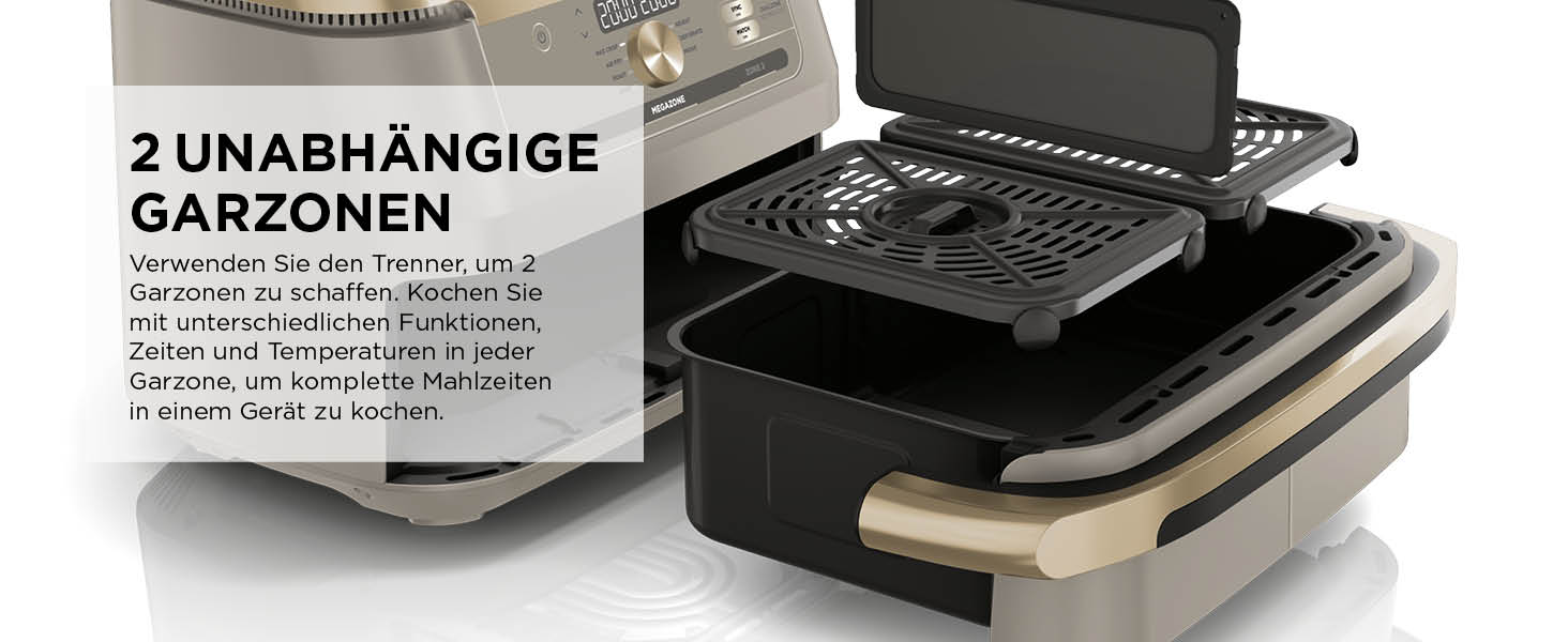Ninja Foodi FlexDrawer AF500EUSD - Аерофритюрниця з двома зонами 10.4 л, Stone Gold. Фритюрниця без олії, антипригарне покриття, легке миття