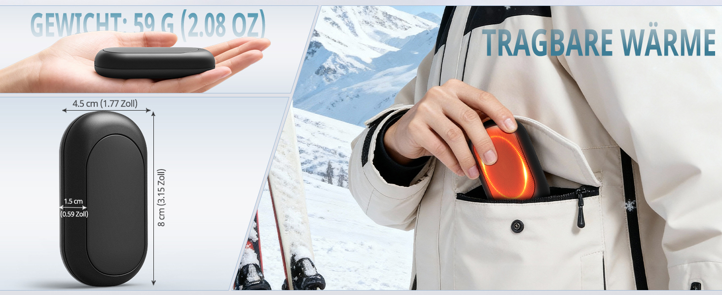 Електричні грілки для рук HOAMZ (2 шт.) з магнітом, безпечні та надійні. 3 режими нагріву до 55°C, швидкий нагрів за 3 секунди, компактні, ідеальні для рукавичок, подарунок для чоловіків та жінок