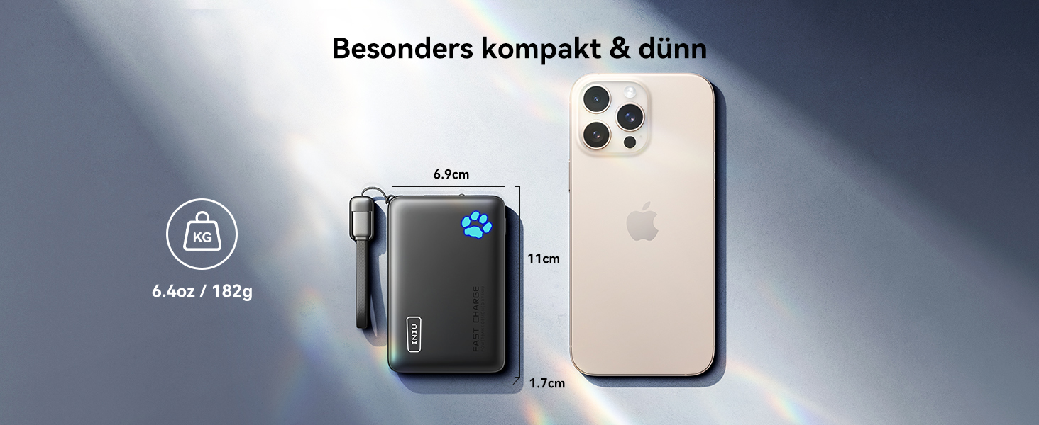 Power Bank INIU 10000mAh 45W USB-C PD3.0 з ліхтариком, бежевий - Зовнішній акумулятор для iPhone, Samsung, iPad