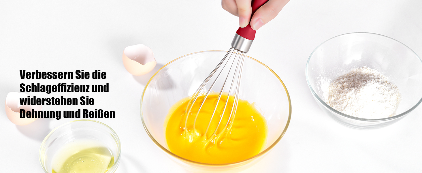 Міксер ручний Doosu 28 см з нержавіючої сталі, 8 гнучких дротів для збивання, перемішування та приготування їжі (червоний)