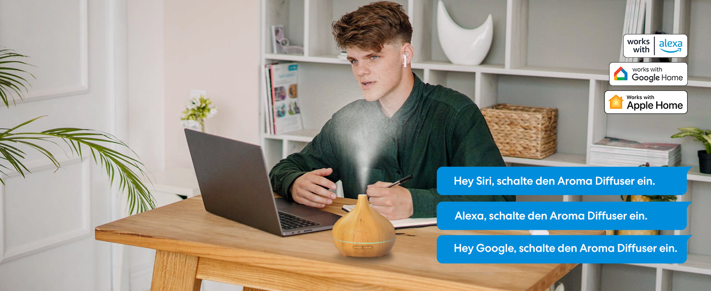 Розумний аромадифузор Meross Mini | 400 мл, RGB, керування через додаток та голосові помічники | Ультразвуковий зволожувач повітря | Сумісний з Apple Home, Alexa, Google Home