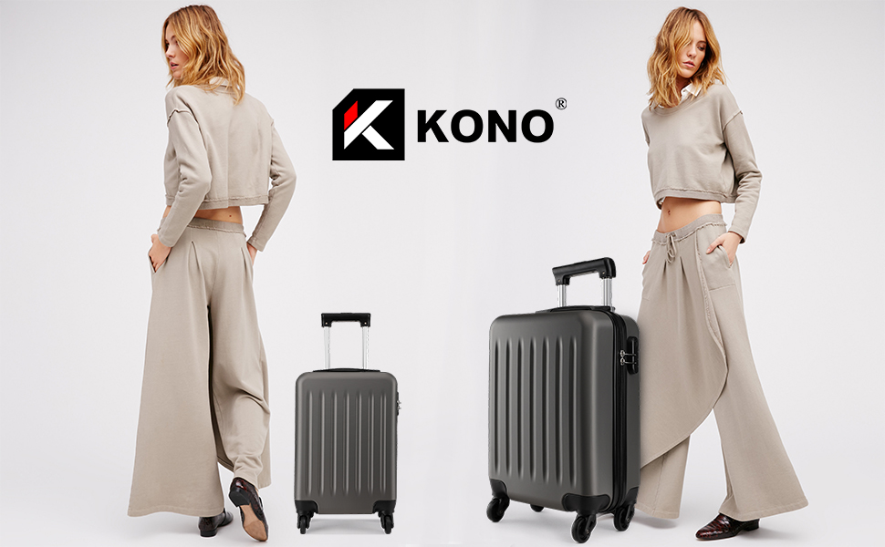 Валіза KONO велика, жорсткий корпус, ABS, 4 колеса, чорна – дорожній чемодан на колесах спінер