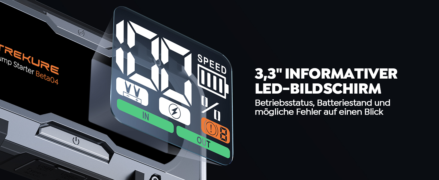 Повербанк для автомобіля TREKURE 27000mAh, 6000A, 12V, з LED-ліхтарем 600 люмен, швидка зарядка 65W