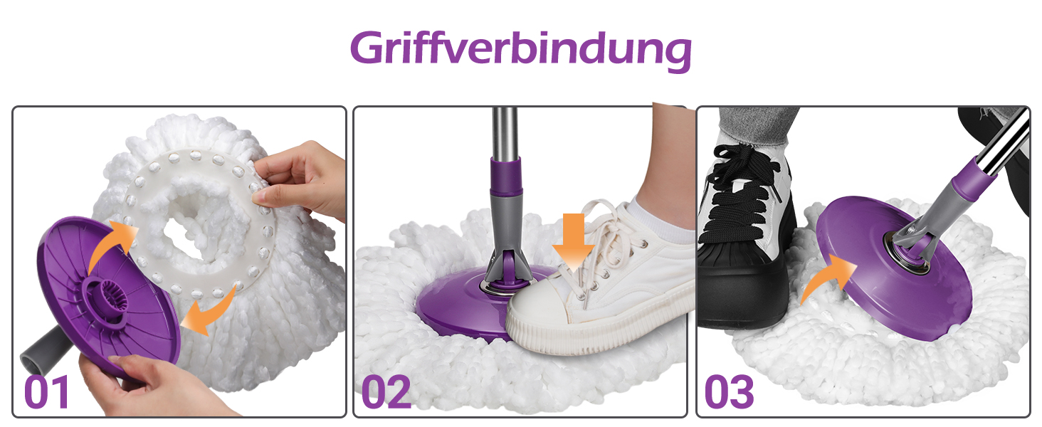 MASTERTOP Набір для миття підлоги з відром, моп з нержавіючою сталею та 3 мікрофібровими накладками, професійний набір для миття підлоги з відром та функцією віджиму - фіолетовий