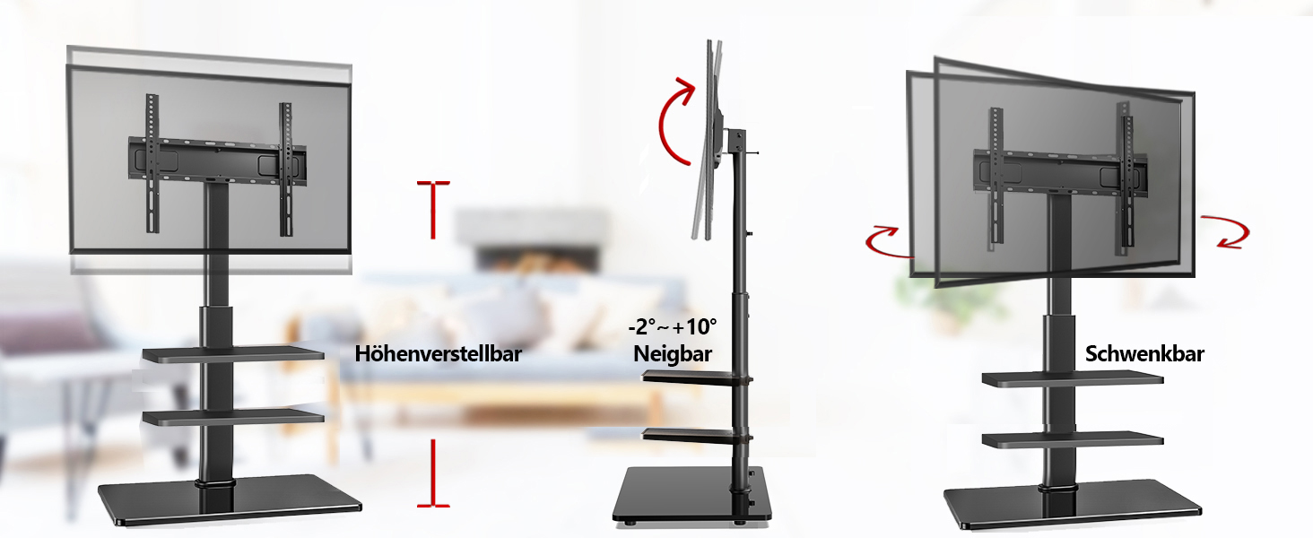 AOKCOS TV Stand for 32-70 inch Flat & Curved TVs - Adjustable Height, Swivel, Tilt, 3-Tier Shelves, VESA 400x400, up to 40kg (White/Black)