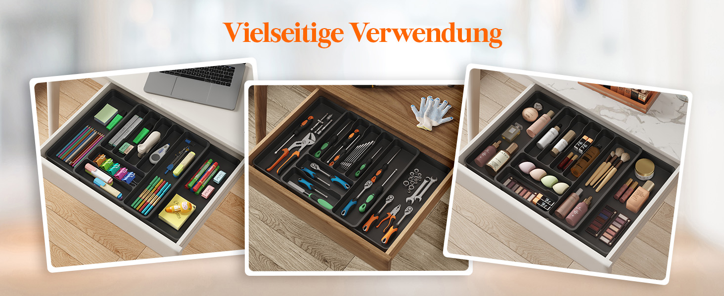 Органайзер для столових приборів Lifewit в шухляду, розсувний, з відділенням для ножів (40 см), чорний