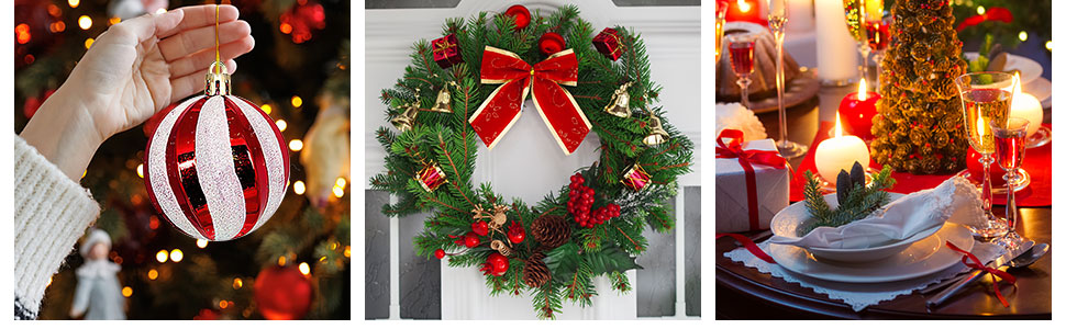 44 штуки новорічних кулі пластикові, набір прикрас для ялинки, персоналізовані кулі для ялинки білі та червоні, новорічний декор для ялинки, зовнішній та внутрішній декор білий та червоний