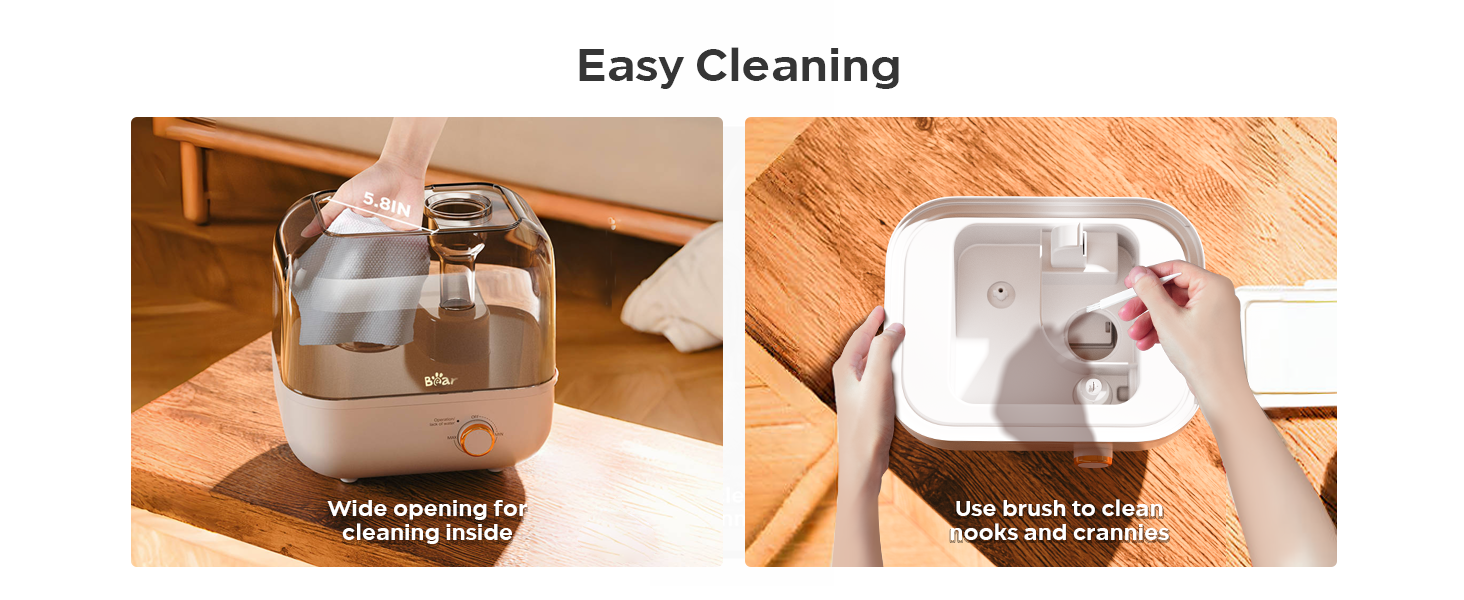 Зволожувач повітря BEAR 5L з верхнім наповненням, 360° регульована насадка, ультразвуковий, 28dB, для дітей та рослин, 35 годин роботи, з підсвічуванням, автовимкнення, білий