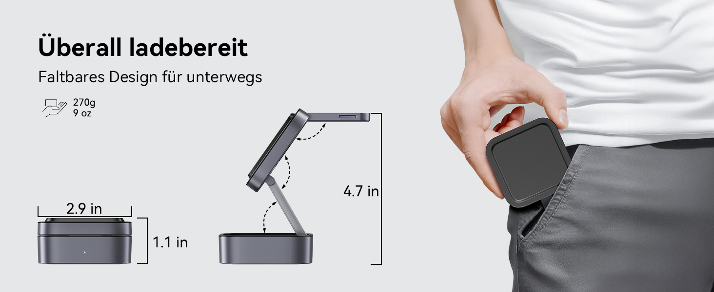 База для зарядки 3-в-1 для Apple: магнітна складна бездротова зарядка з MagSafe для iPhone 17/16/15/14/13/12, Apple Watch та AirPods Pro/4/3/2, чорний