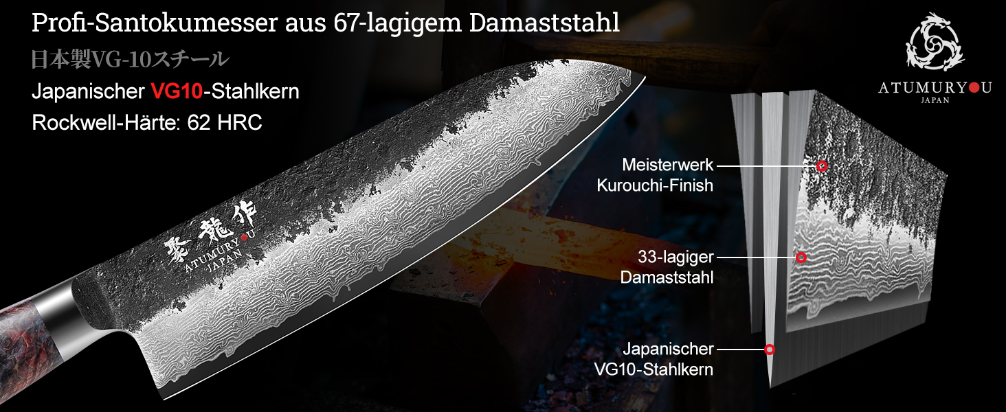 Японський кухонний ніж Atumuryou Damast, сталь VG10, 20 см, ручка з дерева. Професійний ніж для кухні