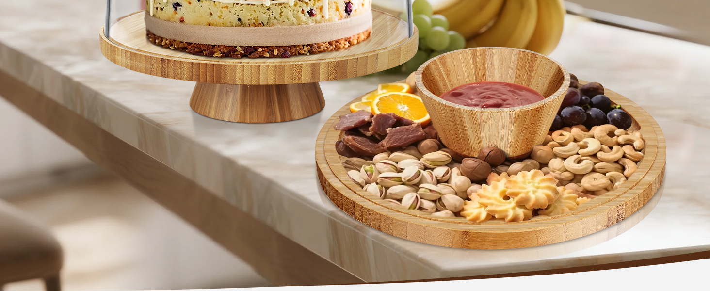 Підставка для тортів з кришкою, 6-в-1, дерев'яна, багатофункціональна. Ідеальна для декорування та подачі тортів.