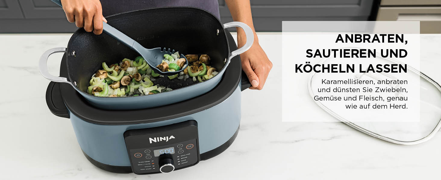 Ninja Foodi PossibleCooker 8 л: мультиварка 8-в-1, мультикочер, сковорода, пароварка, для 8 порцій, сірий колір, MC1001EU
