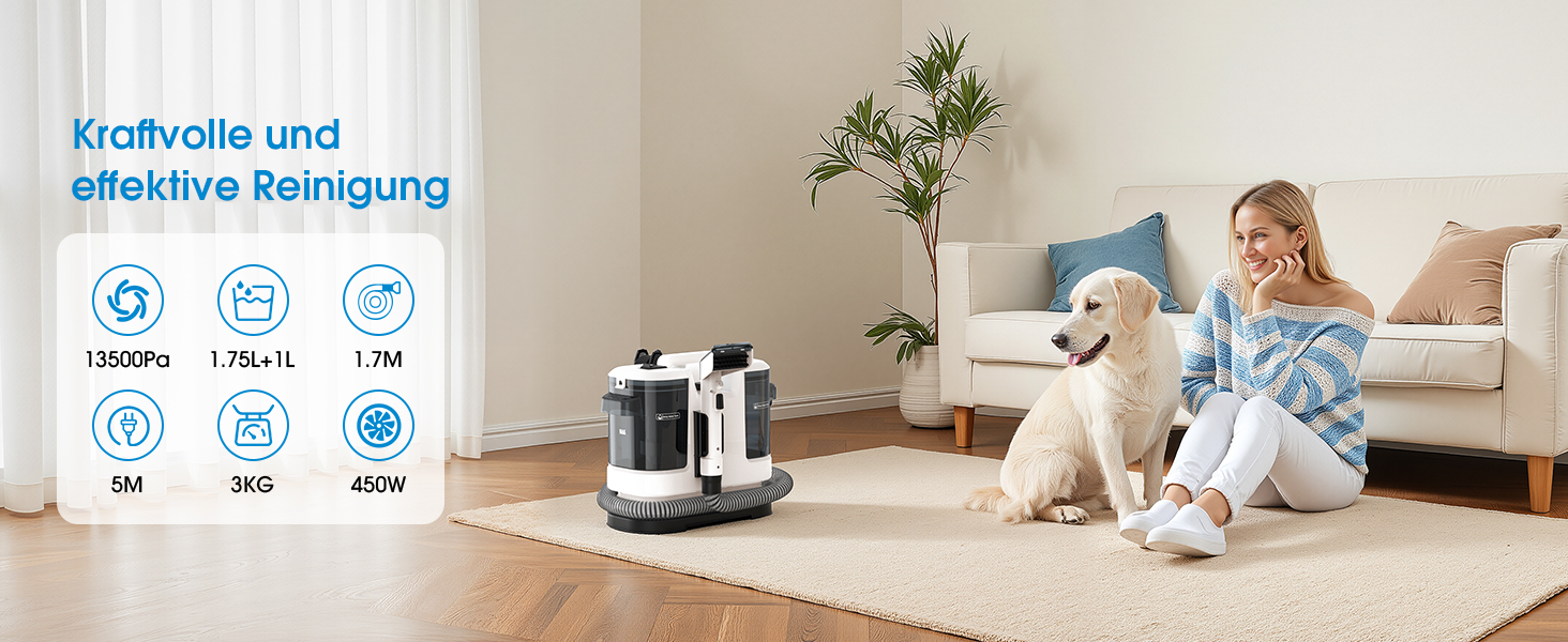 Lubluelu Пылесос для чищення мягкой мебели, 600 Вт - 18 кПа, для коврів, диванів та автосалонів, портативний, з самоочищенням та довгим шлангом (білий)