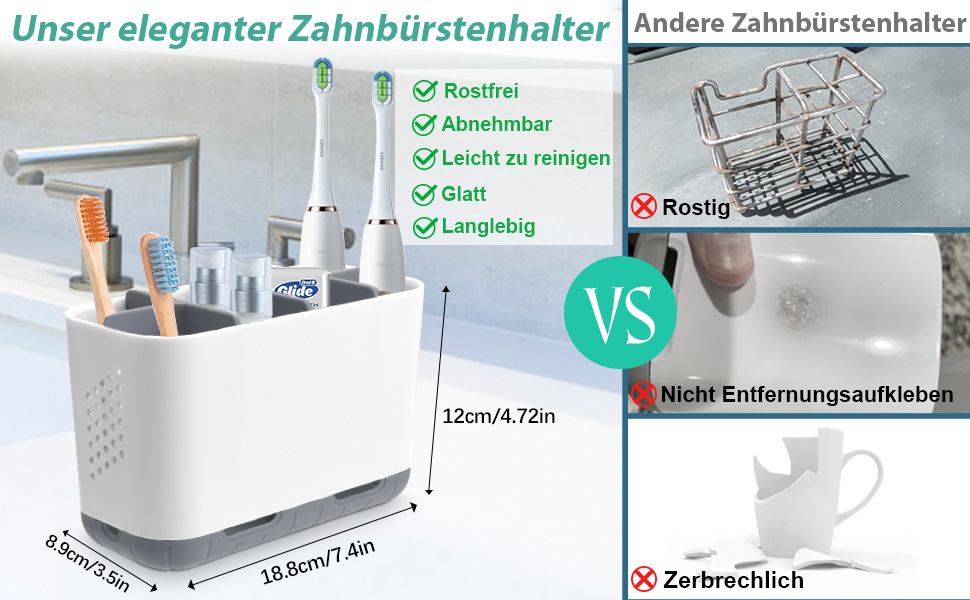 Тримач для електричної зубної щітки сірого кольору. Організатор для ванної кімнати з регульованими перегородками. Підходить для сім'ї та дітей.