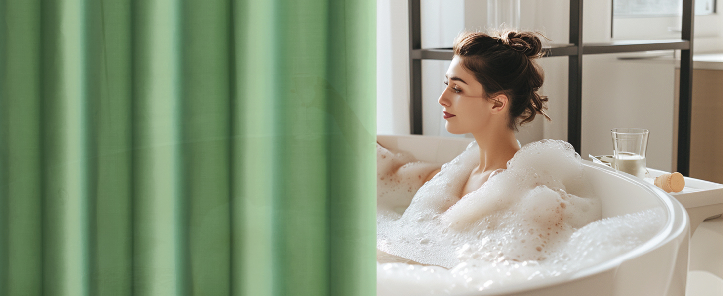 Шторка для душу MIULEE 180x200 см, зелена, водовідштовхувальна, антигрибкова, текстильна, для ванни та душу, з 12 кільцями