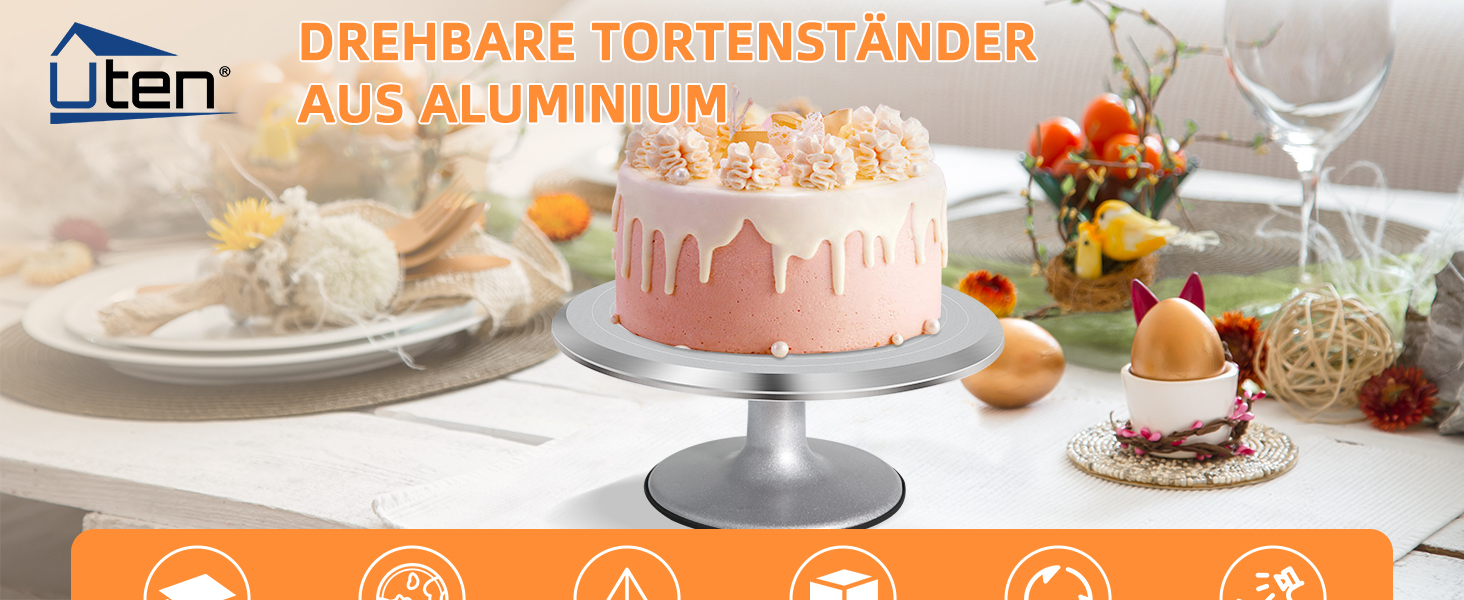 Поворотний підставка для тортів, Uten - поворотний стенд для випічки, торти, декор, алюміній