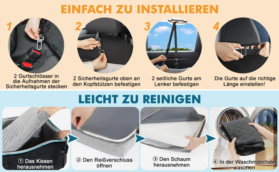 Автокрісло для собак маленьких порід до 20 кг з ременем безпеки, переноска для авто, м'яке автоліжко для подорожей, чорно-сірий, для собак до 120 кг