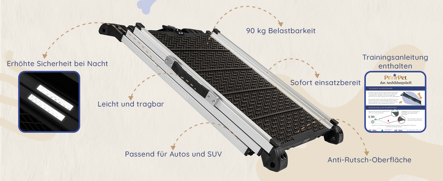 Рампа для собак у машину, складана, 90 кг, телескопічна, алюмінієва, з кліпсою, для великих собак, зелена (Shadow Gray)