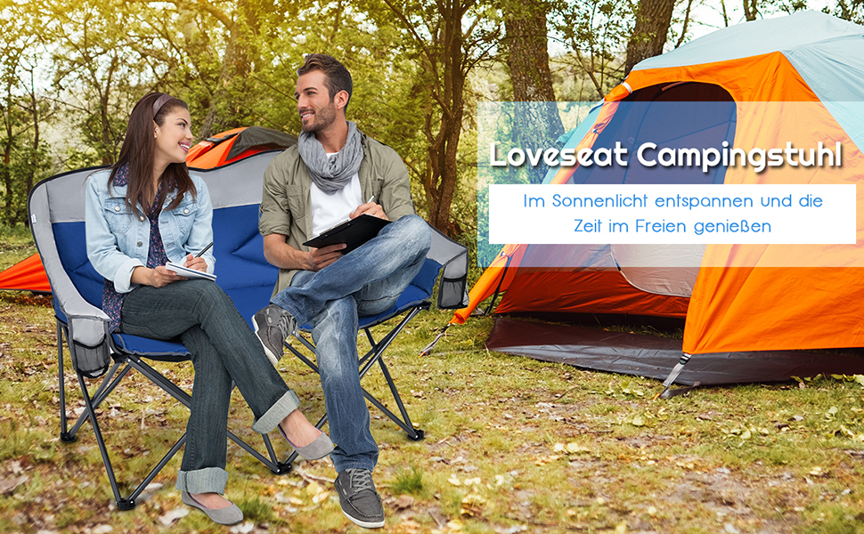 Кемпінговий стілець COSTWAY для двох осіб: складаний стілець з м'яким сидінням, спинкою, підлокітниками та тримачем для напоїв, вантажопідйомність 226 кг
