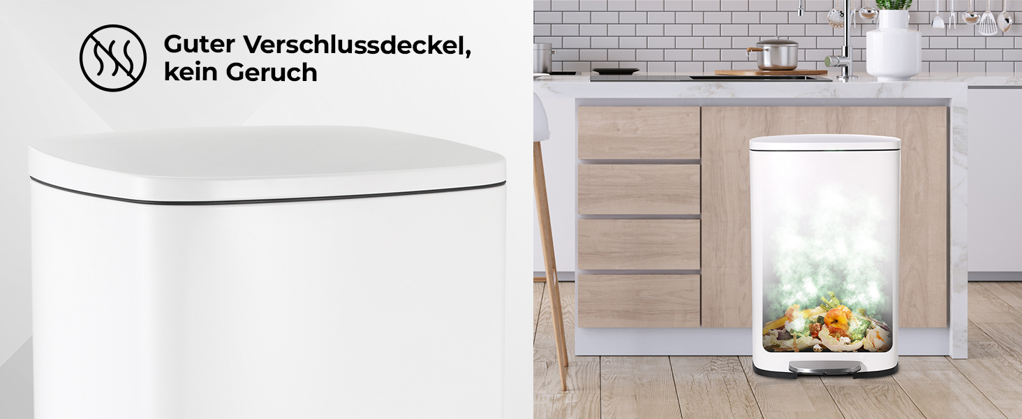 Відро для сміття LIFERUN 30л з кришкою, з м'яким закриттям, сталеве, з внутрішнім відром, для кухні, ванної кімнати, офісу