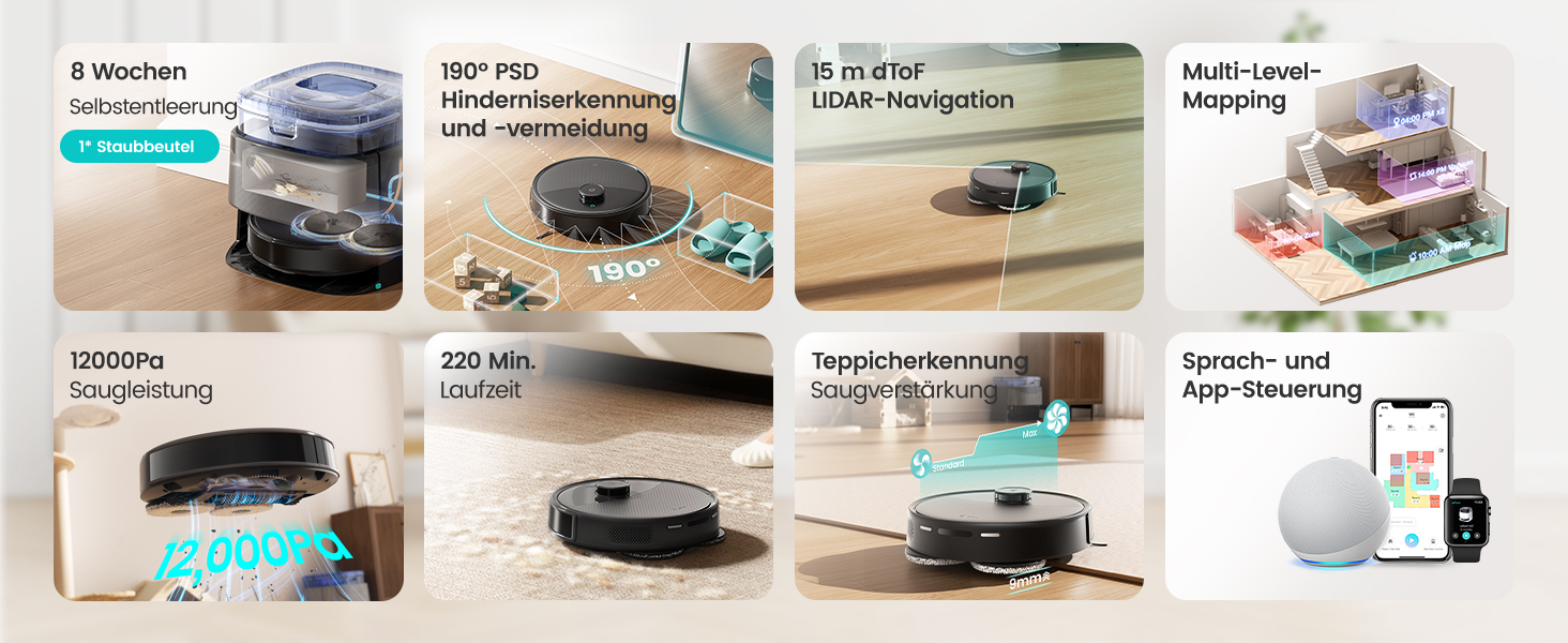 Робот-пилосос LEFANT M210P: потужність 2200Pa, Wi-Fi, Bluetooth, керування через додаток, 6 режимів, автоматична зарядка, для твердих підлог та шерсті тварин