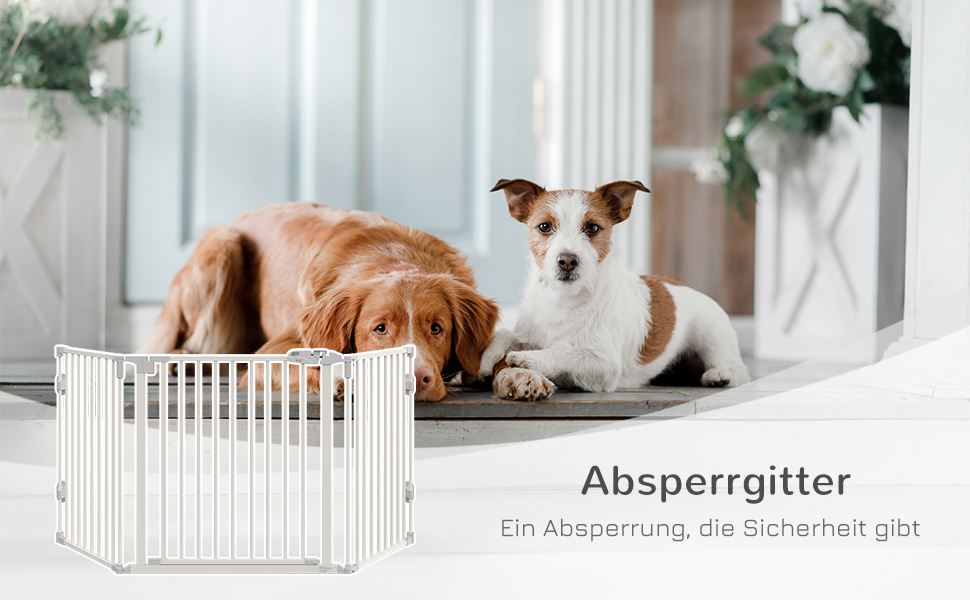 Захисний бар'єр для собак PawHut - переносний, регульований, 3 панелі, 202,5 x 76 см, білий