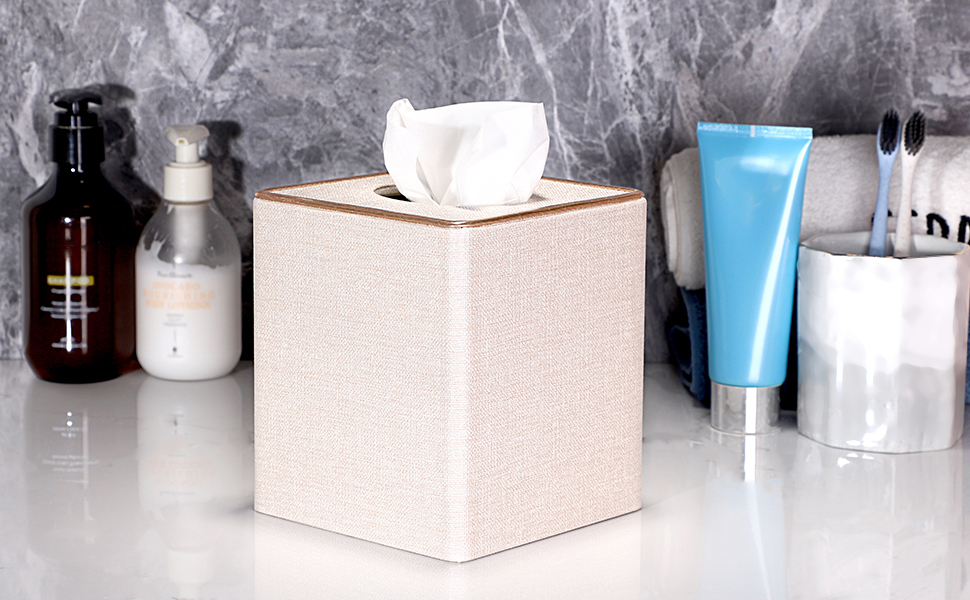 Скляна тканинна коробка BTSKY квадратної форми з декоративною золотою лінією - органайзер для серветок, бежевий