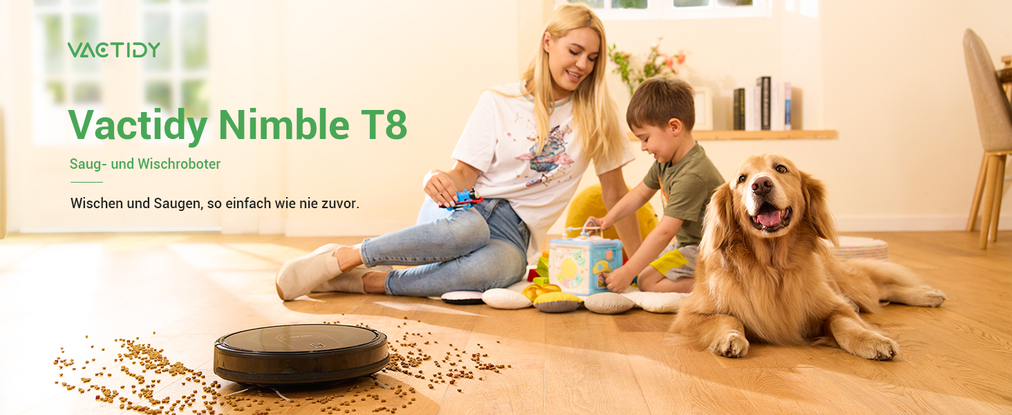 Робот-пилосос Vactidy Nimble T8 2-в-1 з функцією миття, 3000Pa, чорний