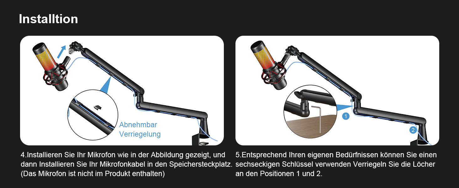 Кріплення для мікрофону Aokeo AK-55 - низькопрофільний тримач для HyperX QuadCast, Elgato Wave, Shure SM7B, Blue Yeti, Blue Snowball, студійне запису