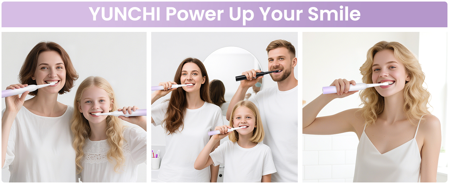 Електрична зубна щітка YUNCHI C2 з 40000 вібрацій на хвилину, звукова щітка для дорослих, зарядка USB-C, акумулятор на 55 днів, 5 режимів чищення, таймер 2 хвилини, 8 насадок, дорожній футляр, чорний (C2 фіолетовий та білий)