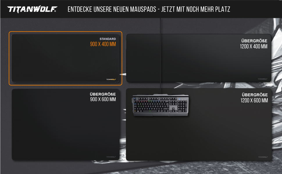 Кисмат XXL Speed Gaming Mousepad Titanwolf Schwarz 900 x 400mm - Великий килимок для миші для геймінгу