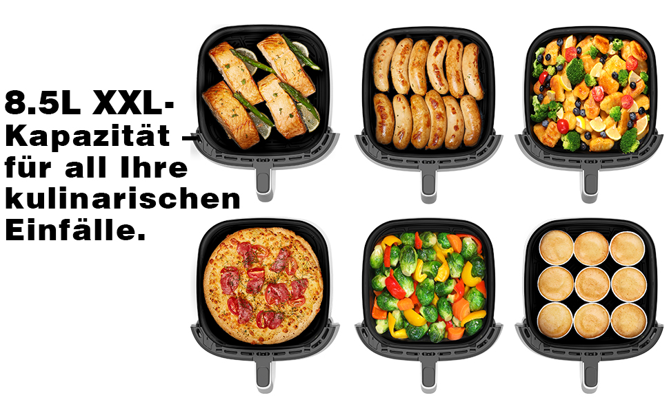 Аерофритюрниця XXL 9л Heißluftfritteuse - 2350W, 9 програм, LED дисплей, підтримання тепла, металевий внутрішній контейнер