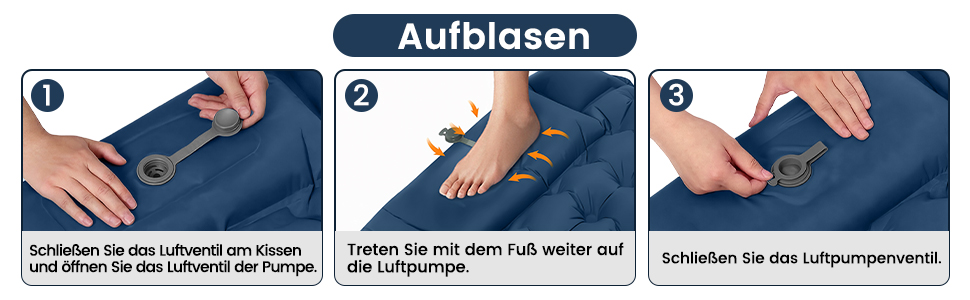 Надувний килимок для кемпінгу Tuocal Isomatte, 9 см, з вбудованим насосом, антиковзаюча поверхня, для відпочинку на природі, подорожей та наметів (блакитний)