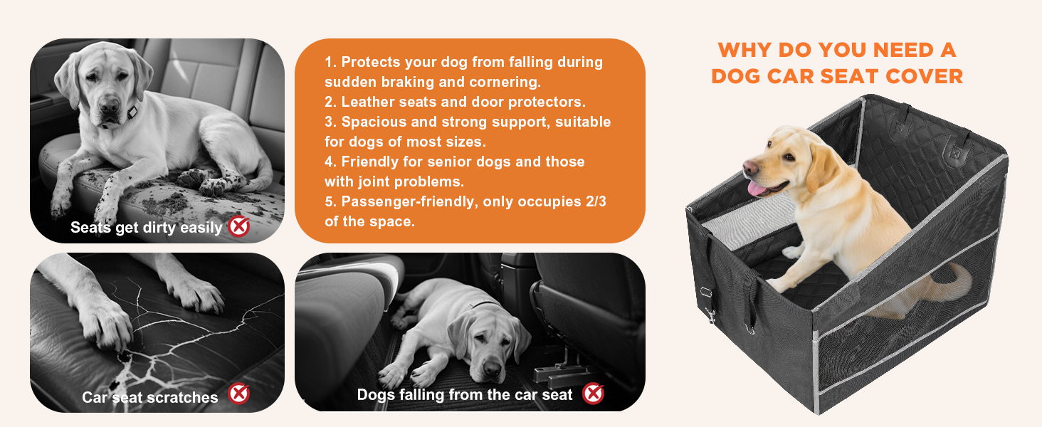 Крісло для собак у машину Gimars, посилена стабільність, великі та середні породи, водонепроникне, з ременями безпеки