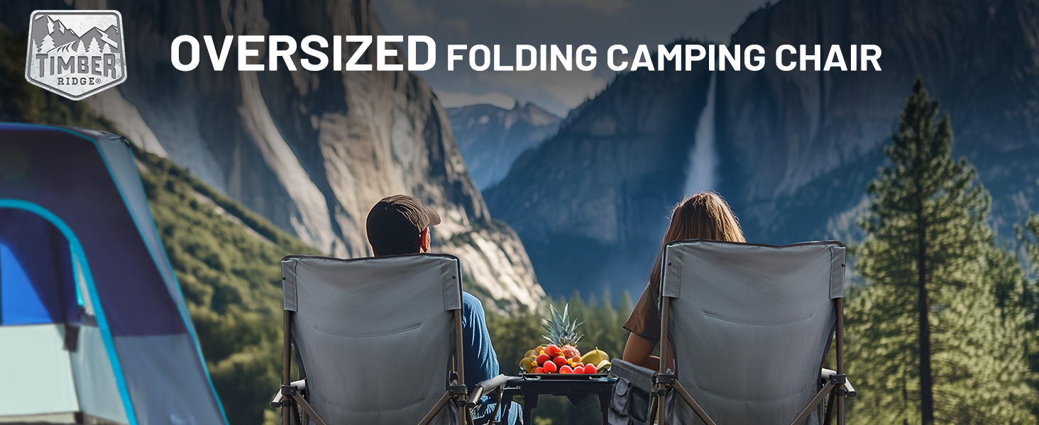 Крісло для кемпінгу Timber Ridge XXL, 230 кг, широке сидіння 62 см, висока спинка, підсклянник, міцні підлокітники для кемпінгу, пікніка, саду та балкону