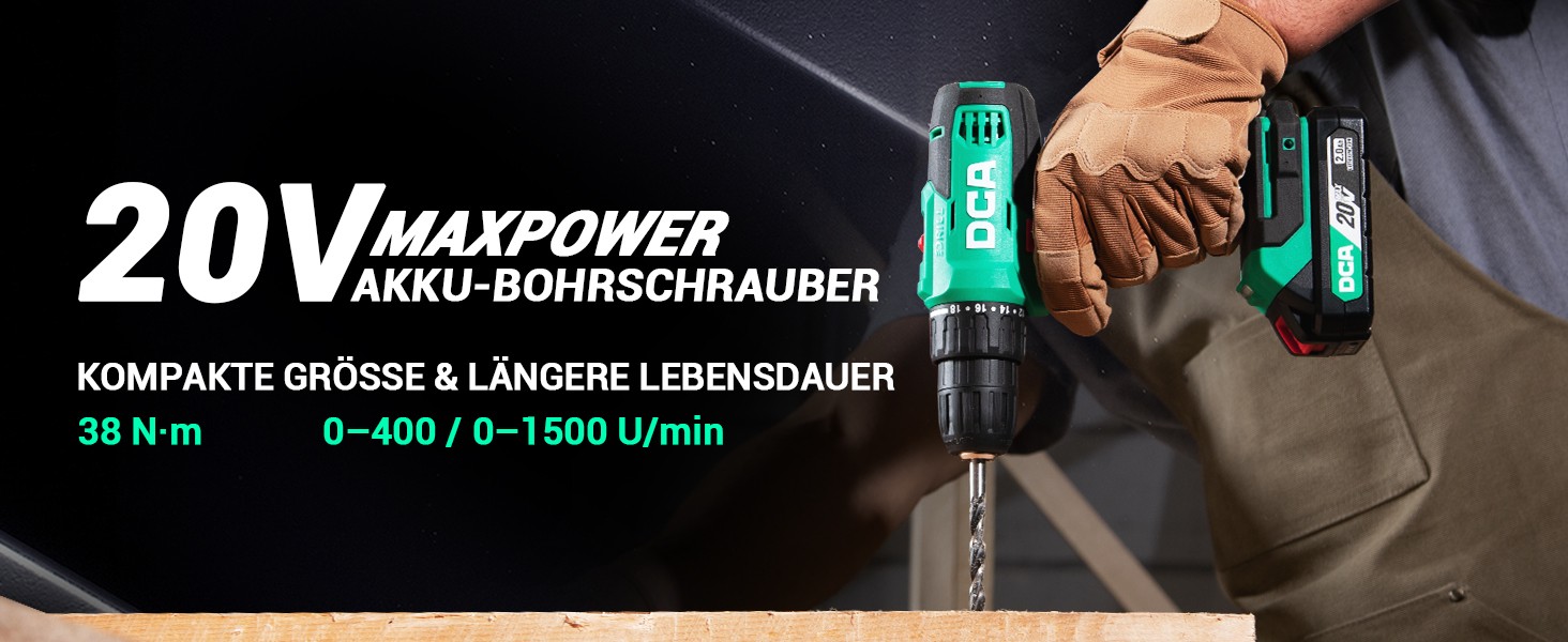 Акумуляторний дриль-шуруповерт DCA ADJZ2035, 20V, 40 Нм, 2.0Ah, 25-ти частинний комплект