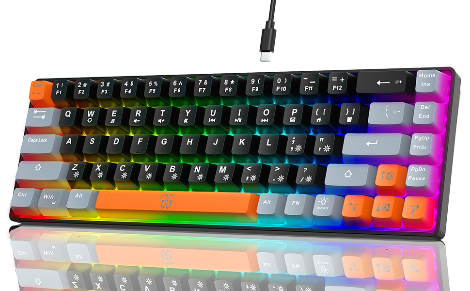 Ігрова клавіатура Snpurdiri з RGB підсвічуванням, механічний відгук, компактна, ергономічна, для офісу та ПК (63 білий/чорний/оранжевий, 68 чорний/сірий/оранжевий)