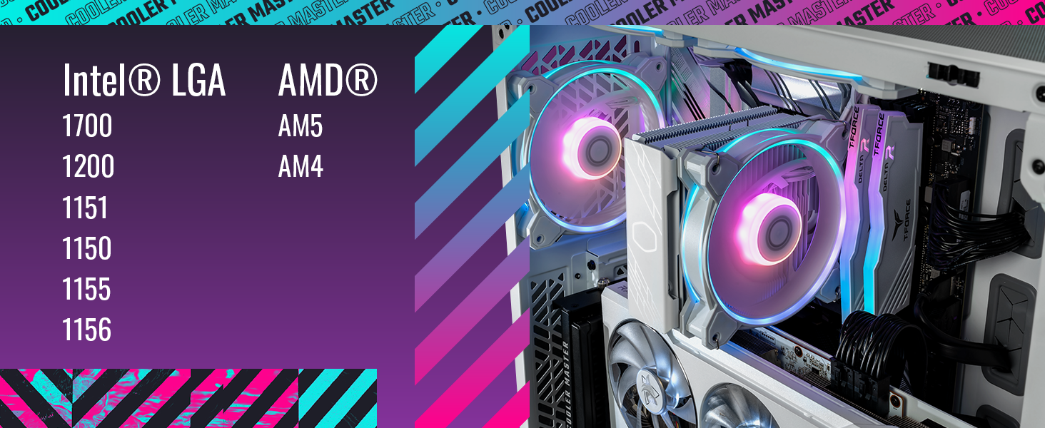 Cooler Master Hyper 212 Halo White - Кулер для CPU з RGB підсвічуванням, чорний, LGA1700/AM5