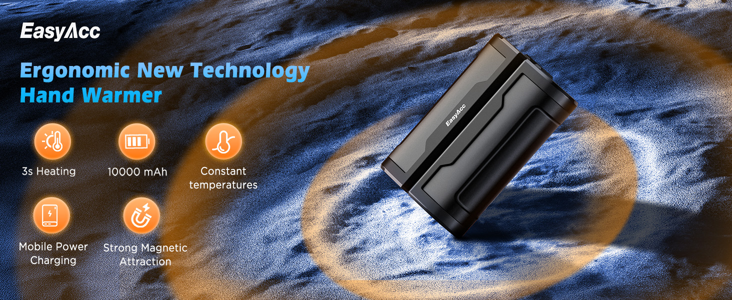 Електричні грілки для рук EasyAcc 10000mAh (2 шт.), 3 режими нагріву, LED-дисплей, для кемпінгу, полювання, гольфу, Рейно