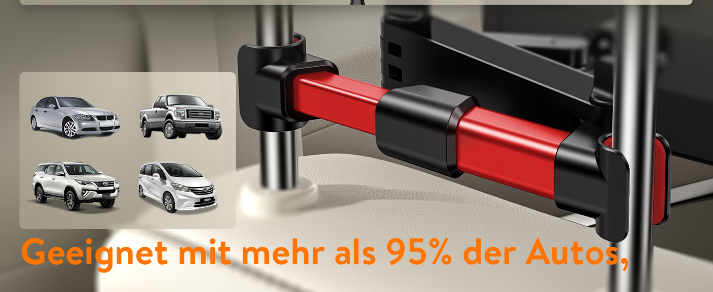 Тримач для планшету в авто TRYONE - кріплення на підголівник, висувний, сумісний з iPad, iPhone, Samsung Galaxy Tab, Kindle Fire HD, Switch (червоний)