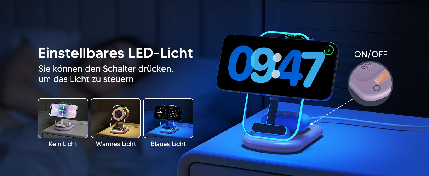 Зарядний пристрій MagSafe 3-в-1 для Apple Watch та iPhone: фіолетовий колір. Підходить для iPhone 17, 16, 15, 14, 13, 12 Pro Max/Air/Plus/Pro та Apple Watch 10/9, Airpods 3/2/Pro