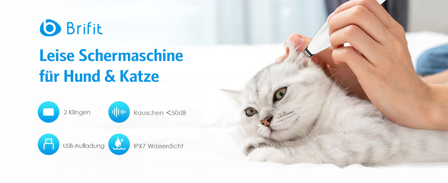 Машинка для стрижки собак та котів 2-в-1 Brifit, тример для подушечок лап, тиха, водонепроникна IPX7, професійна для тіла, лап, очей, вух, обличчя