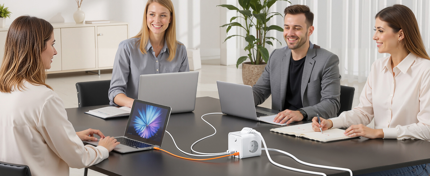Мережевий фільтр (подовжувач) 7 в 1 з USB-портами, 3 розетки, з вимикачем, кабель 2м, білий — для дому та офісу