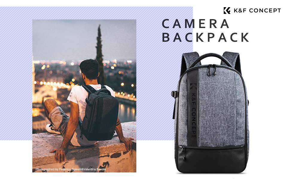 Рюкзак для камери K&F Concept 18L сірий/чорний з відділенням для ноутбука 15.6 дюймів, водонепроникний, для DSLR/штатива/аксесуарів