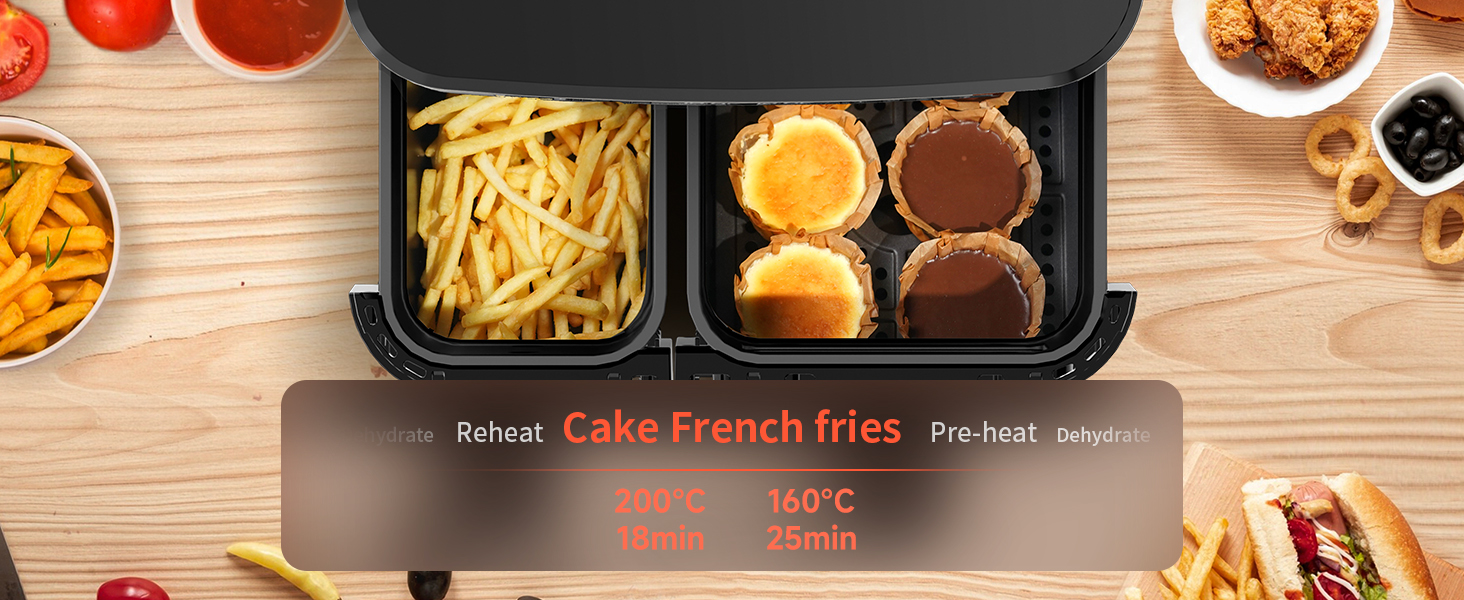 Фритюрниця TOKIT з подвійним зондом, 2800 Вт, 10 л, 12 програм, з вікном, без олії, 2 ящики, LED-touchscreen, 90% менше жиру