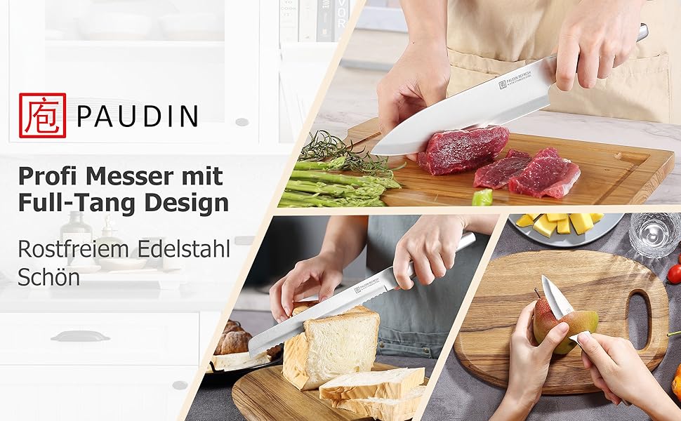 Ніж кухарський PAUDIN 30см з нержавіючої сталі з ергономічною ручкою з дерева, для м'яса, шинки, лосося, шаурми