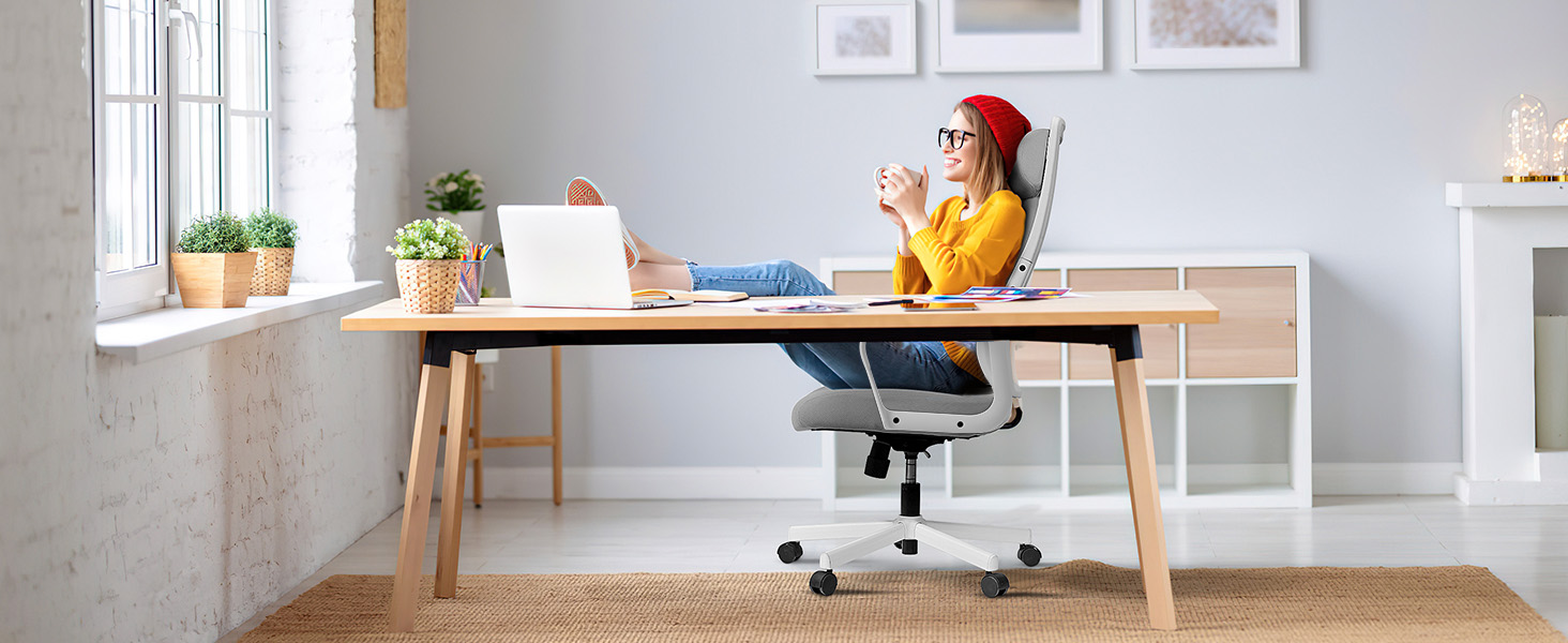 Ергономічне крісло для офісу з регульованою підголовником, крісло для робочого столу з широким сидінням, підтримкою попереку, офісне крісло 200 кг, сітчасте крісло, крісло для дому та офісу, комп'ютерне крісло EN 1335, сіре