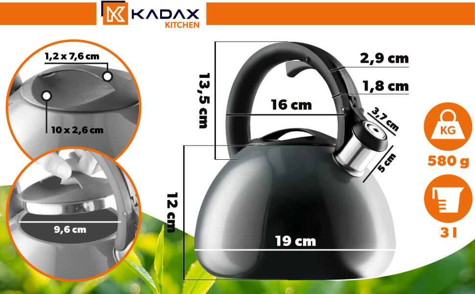 Чайник KADAX з нержавіючої сталі, 3л, з свистком, ретро дизайн, різні кольори, ефект Ombre, (Блакитний/Сірий)