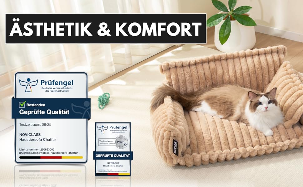 Noviclass® Софа для домашніх тварин Chaffar: ліжко для кота/собаки, ортопедичний матрац, сучасний стиль, Cord-дизайн, кремовий колір, розмір M (80 см)