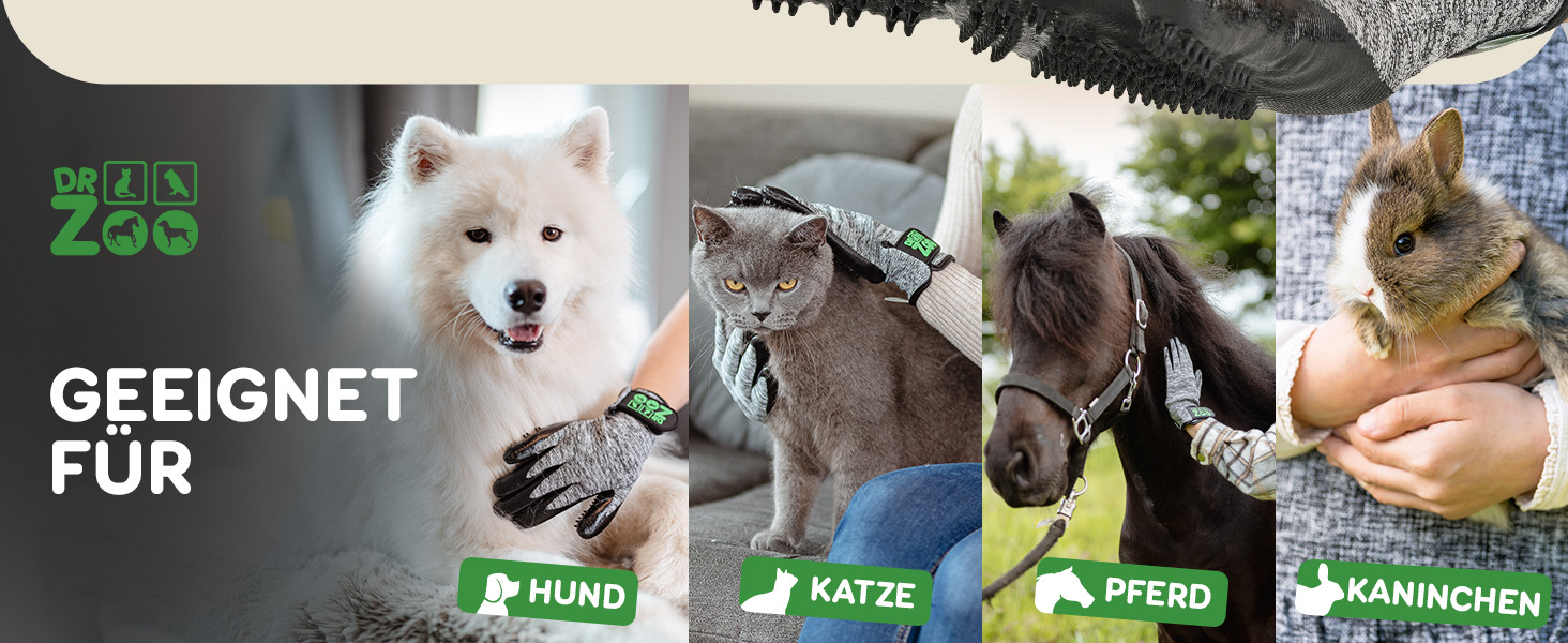 Рукавичка для грумінгу тварин DR Zoo (1 шт, M) - для котів, собак, коней - рукавичка для видалення шерсті, щітка-рукавичка